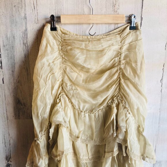 NWT $148 Free People Calliope Ruffle Midi Skirt M Hi Lo Lt Green Sage Boho - Picture 3 of 16